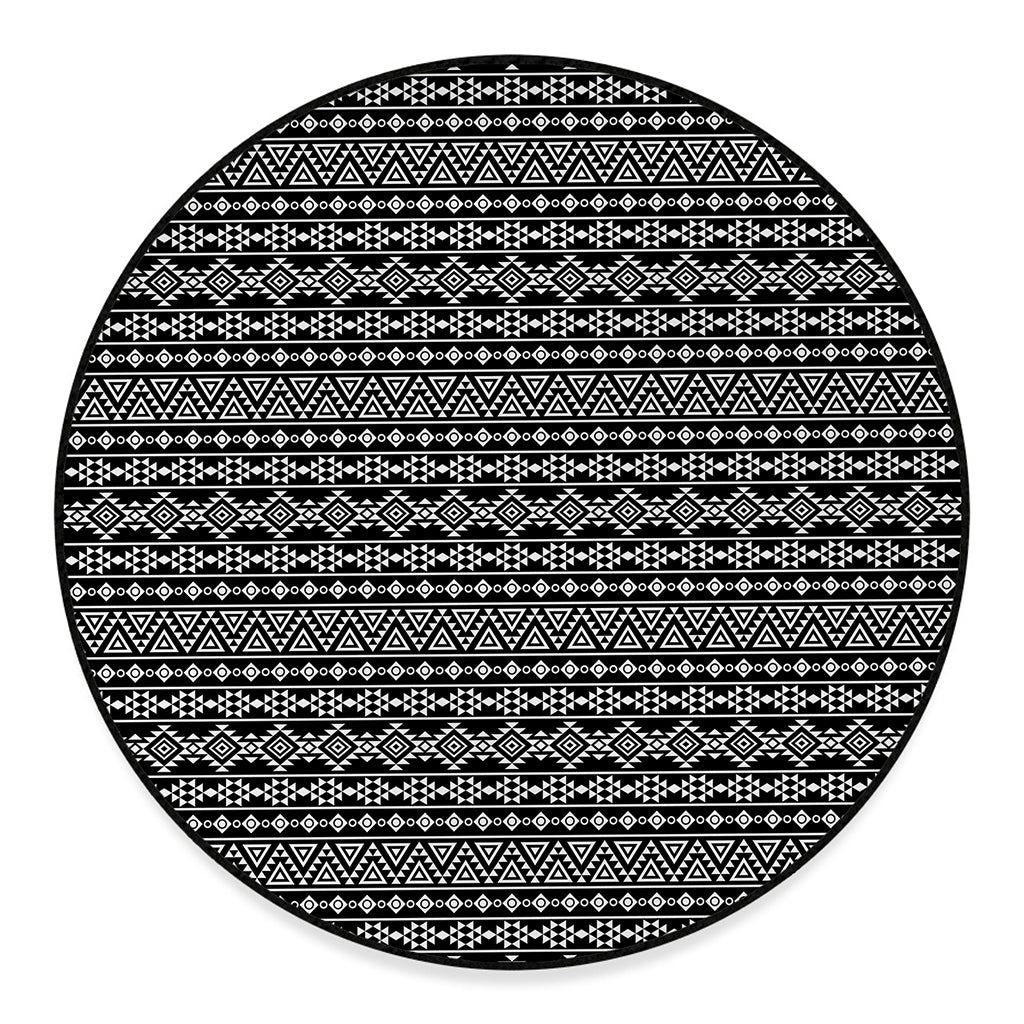 Black And White Aztec Geometric Print Round Floor Mat