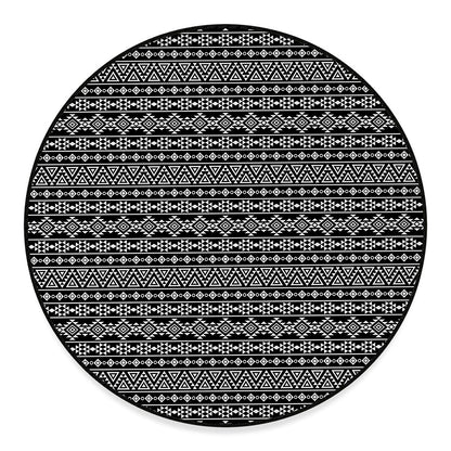 Black And White Aztec Geometric Print Round Floor Mat