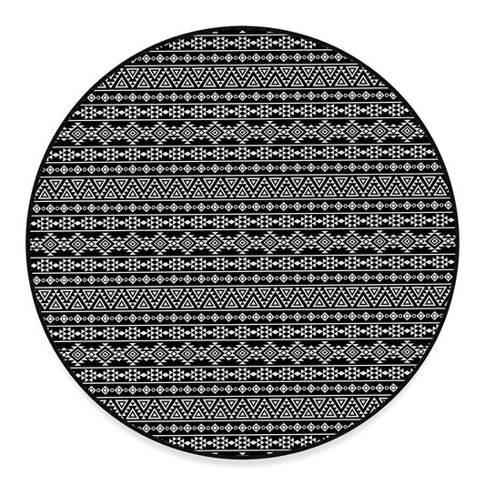 Black And White Aztec Geometric Print Round Floor Mat