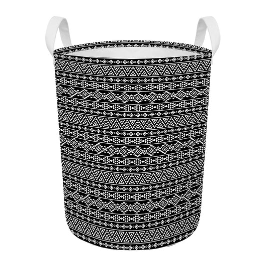 Black And White Aztec Geometric Print Round Laundry Basket