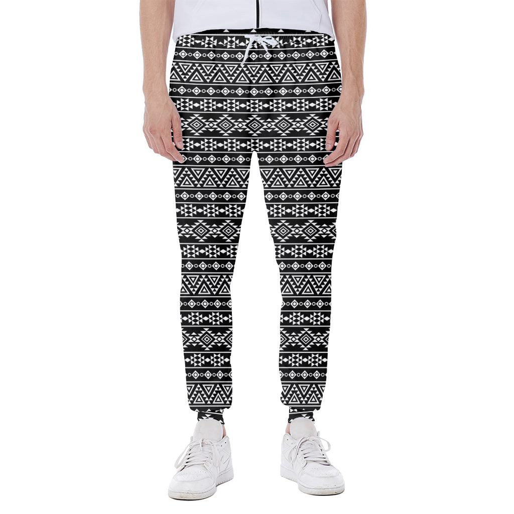 Black And White Aztec Geometric Print Scuba Joggers