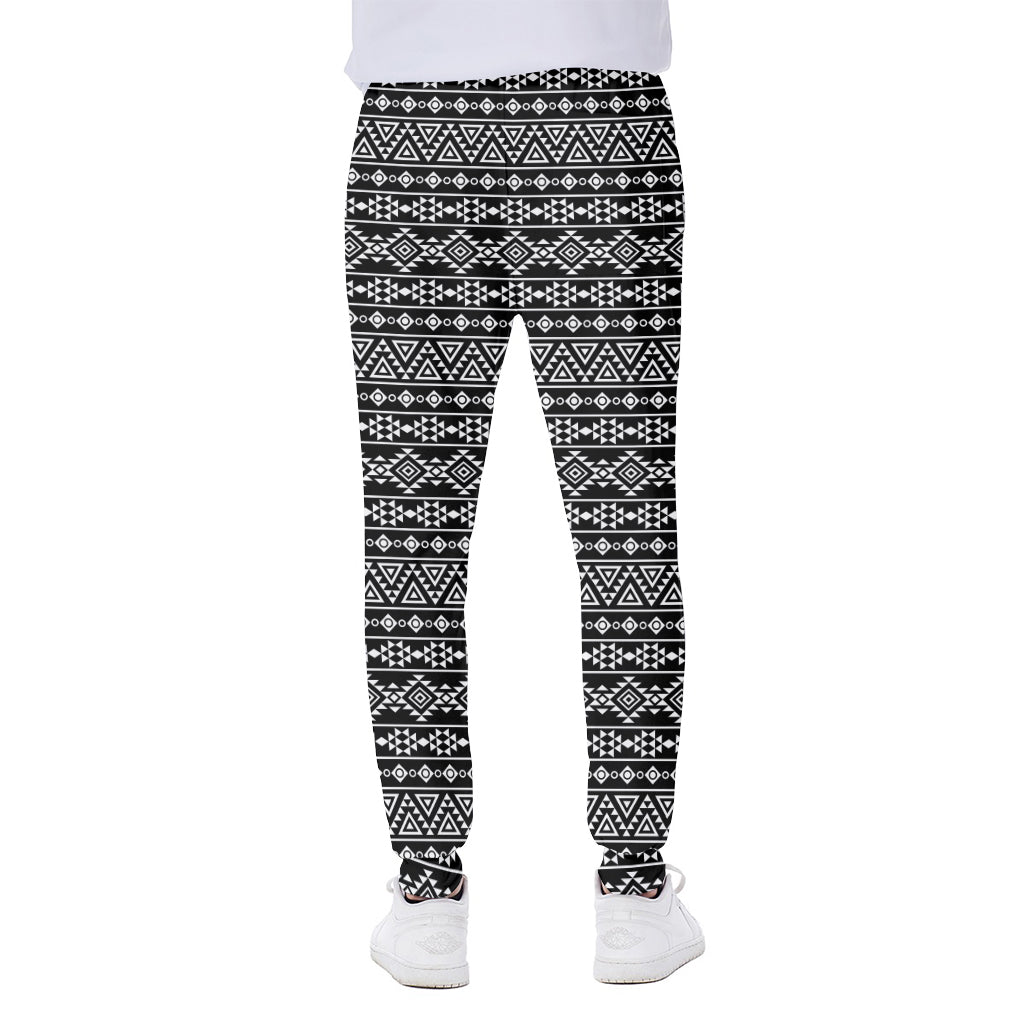 Black And White Aztec Geometric Print Scuba Joggers