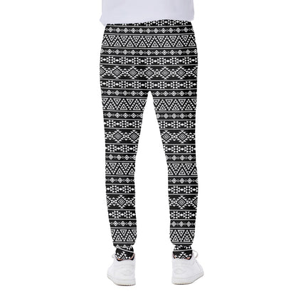 Black And White Aztec Geometric Print Scuba Joggers