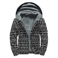 Black And White Aztec Geometric Print Sherpa Lined Zip Up Hoodie