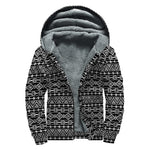 Black And White Aztec Geometric Print Sherpa Lined Zip Up Hoodie