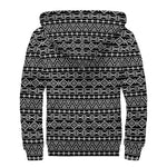 Black And White Aztec Geometric Print Sherpa Lined Zip Up Hoodie