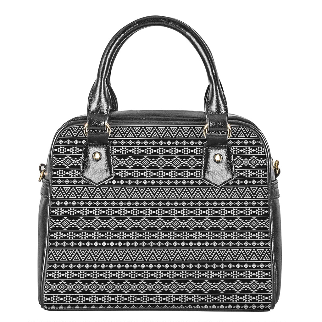 Black And White Aztec Geometric Print Shoulder Handbag
