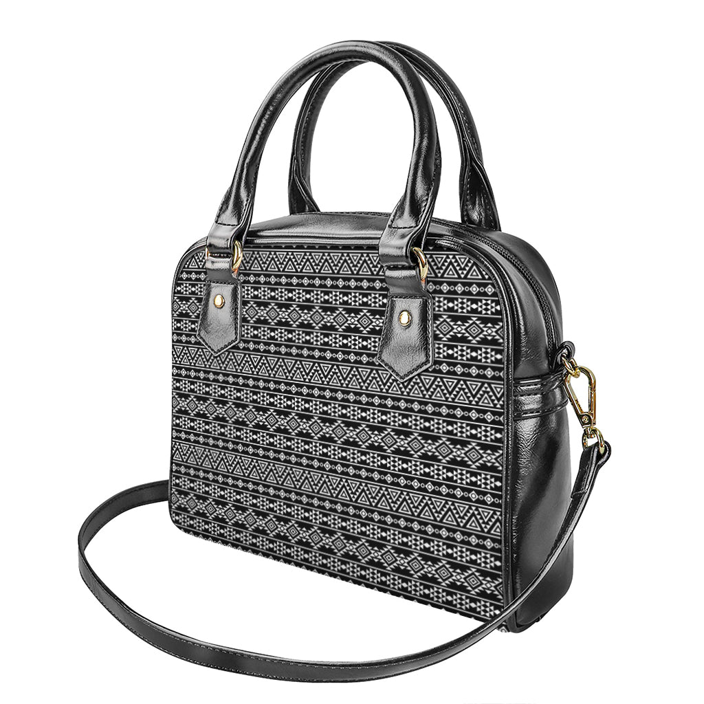 Black And White Aztec Geometric Print Shoulder Handbag