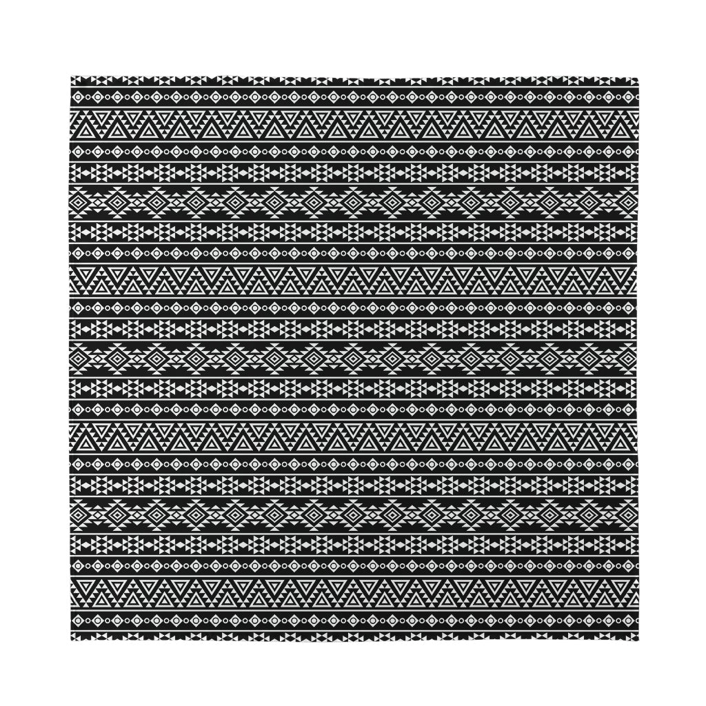 Black And White Aztec Geometric Print Silk Bandana