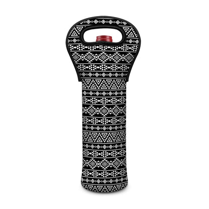 Black And White Aztec Geometric Print Single Neoprene Wine Tote