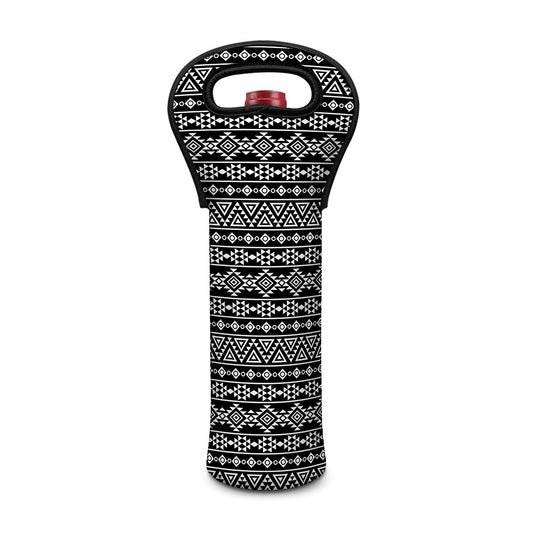 Black And White Aztec Geometric Print Single Neoprene Wine Tote