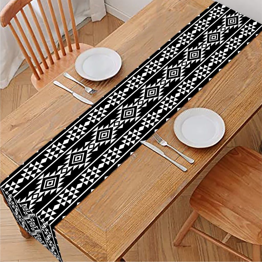 Black And White Aztec Geometric Print Table Runner
