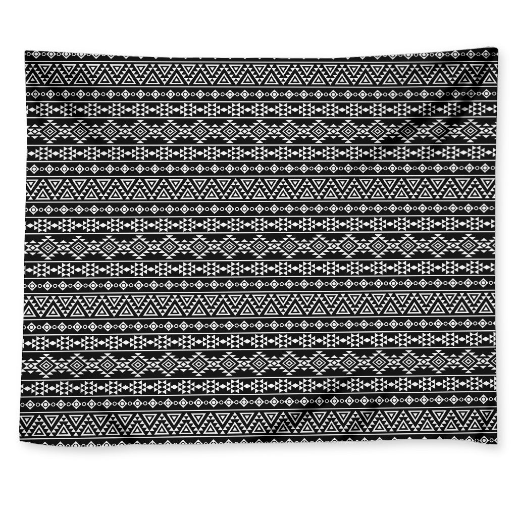 Black And White Aztec Geometric Print Tapestry