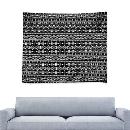 Black And White Aztec Geometric Print Tapestry