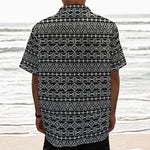 Black And White Aztec Geometric Print Textured Short Sleeve Shirt