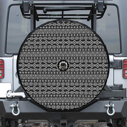 Black And White Aztec Geometric Print Tire Cover With Camera Hole