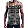 Black And White Aztec Geometric Print Men's Workout Tank Top