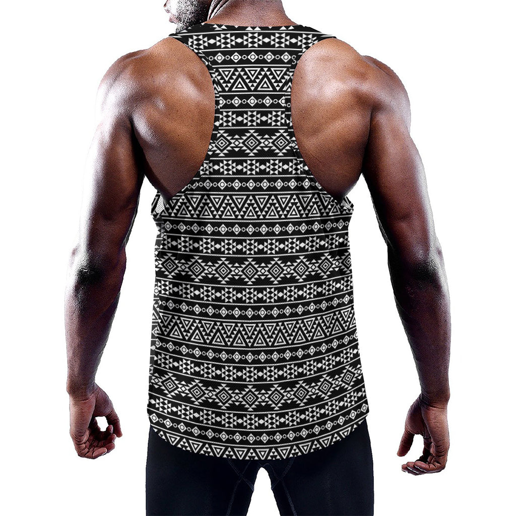 Black And White Aztec Geometric Print Training Tank Top