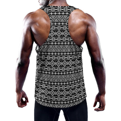 Black And White Aztec Geometric Print Training Tank Top