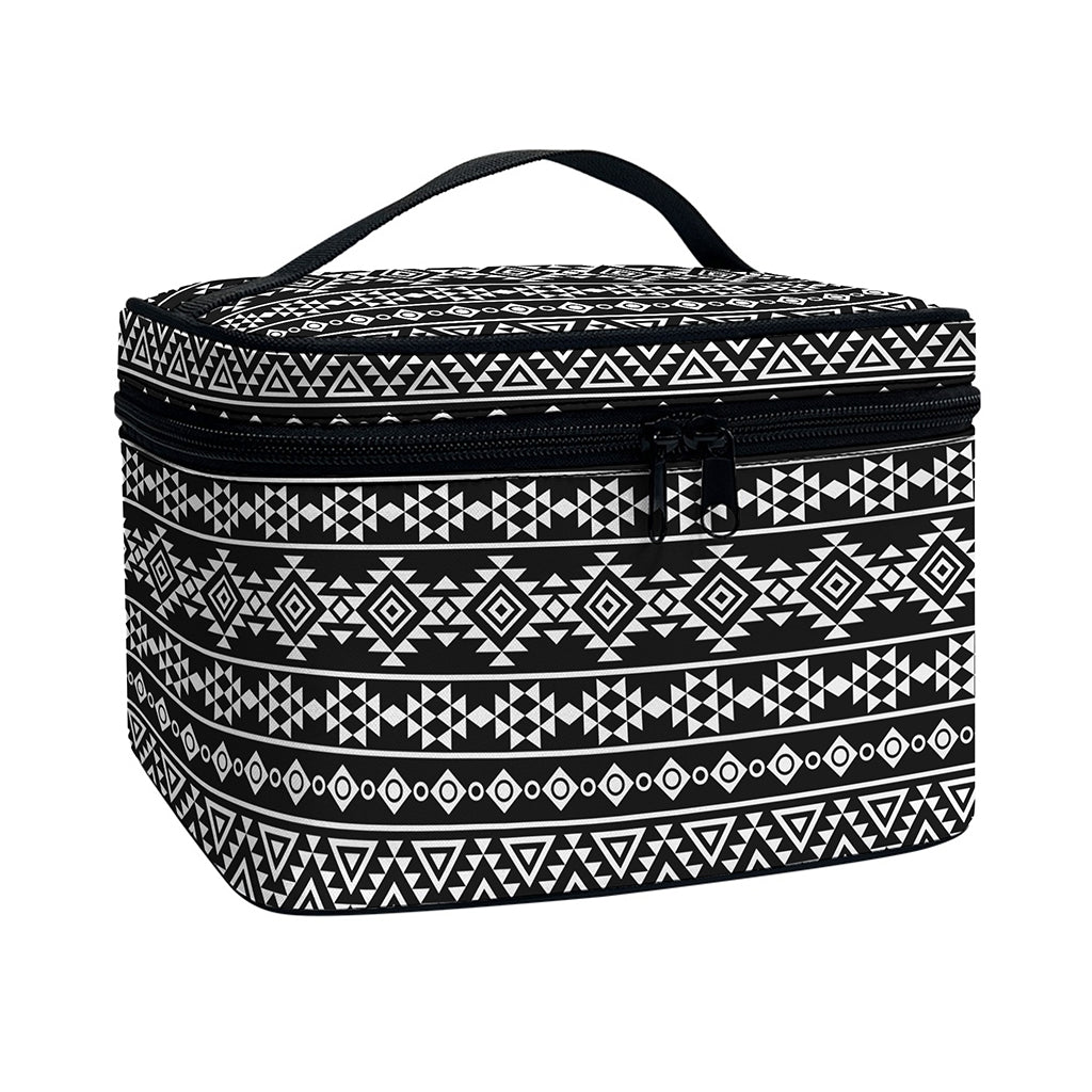 Black And White Aztec Geometric Print Travel Makeup Bag
