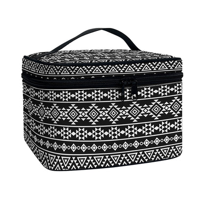 Black And White Aztec Geometric Print Travel Makeup Bag