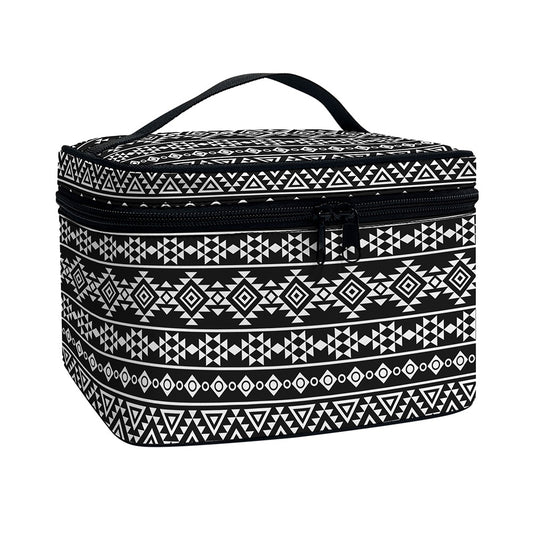 Black And White Aztec Geometric Print Travel Makeup Bag