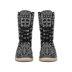 Black And White Aztec Geometric Print Winter Boots
