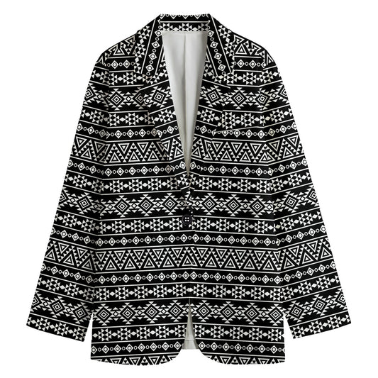 Black And White Aztec Geometric Print Women's Blazer