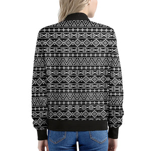Black And White Aztec Geometric Print Women's Bomber Jacket