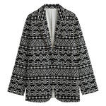 Black And White Aztec Geometric Print Women's Cotton Blazer