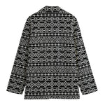 Black And White Aztec Geometric Print Women's Cotton Blazer