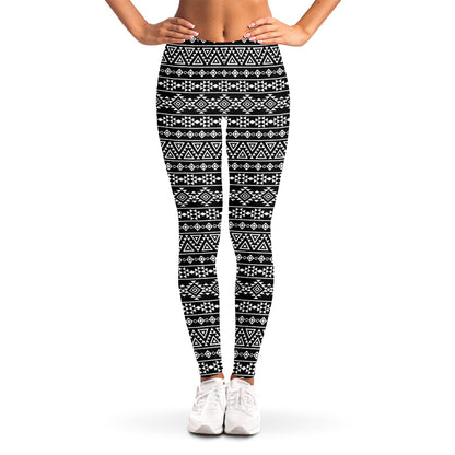 Black And White Aztec Geometric Print Women's Leggings