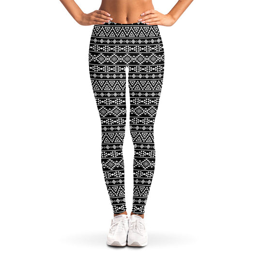 Black And White Aztec Geometric Print Women's Leggings