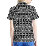 Black And White Aztec Geometric Print Women's Polo Shirt