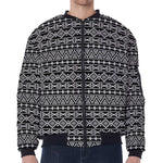 Black And White Aztec Geometric Print Zip Sleeve Bomber Jacket