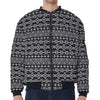 Black And White Aztec Geometric Print Zip Sleeve Bomber Jacket