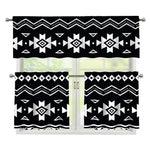 Black And White Aztec Pattern Print 3 Piece Kitchen Curtains