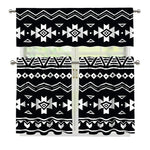 Black And White Aztec Pattern Print 3 Piece Kitchen Curtains