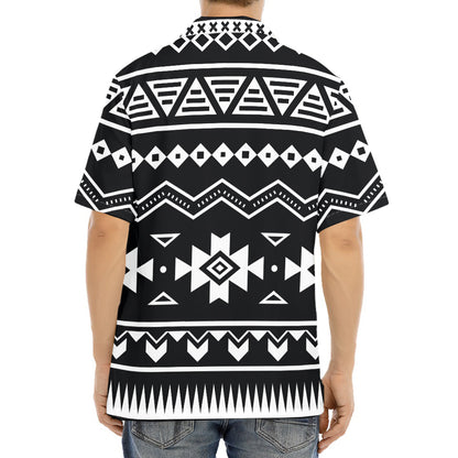 Black And White Aztec Pattern Print Aloha Shirt