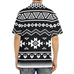 Black And White Aztec Pattern Print Aloha Shirt