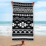 Black And White Aztec Pattern Print Beach Towel