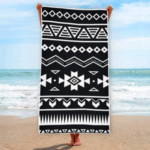 Black And White Aztec Pattern Print Beach Towel