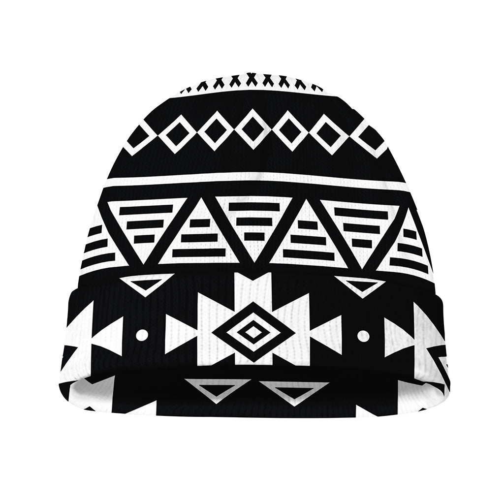 Black And White Aztec Pattern Print Beanie