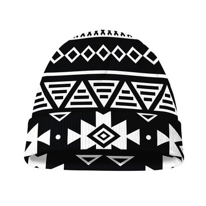 Black And White Aztec Pattern Print Beanie