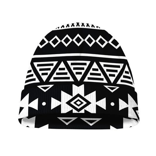 Black And White Aztec Pattern Print Beanie