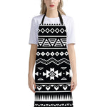Black And White Aztec Pattern Print Bib Apron With Pocket