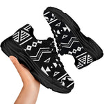 Black And White Aztec Pattern Print Black Chunky Shoes