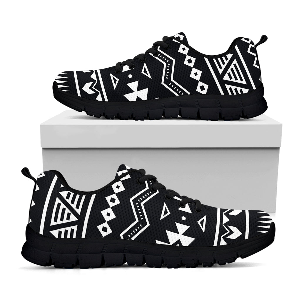 Black And White Aztec Pattern Print Black Running Shoes