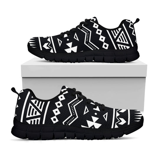 Black And White Aztec Pattern Print Black Running Shoes