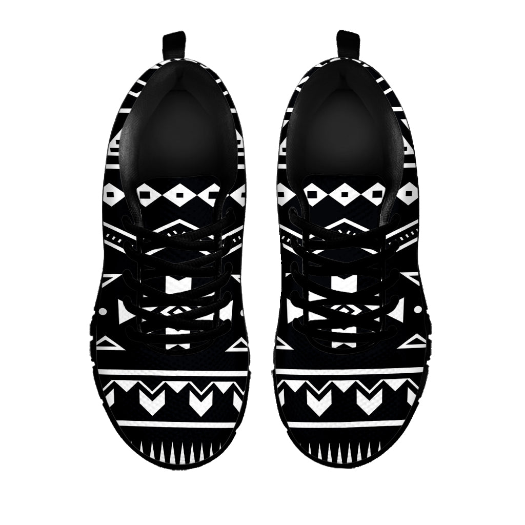 Black And White Aztec Pattern Print Black Running Shoes